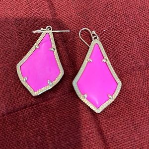 Kendra Scott dangle earrings - bright pink stone in gold setting